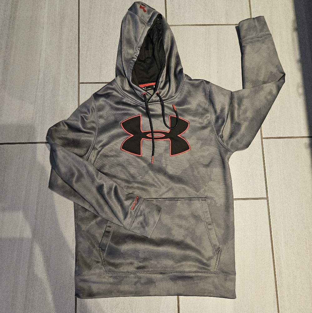 Mens Under Armour Gray Hoodie with Red Logo Size Small